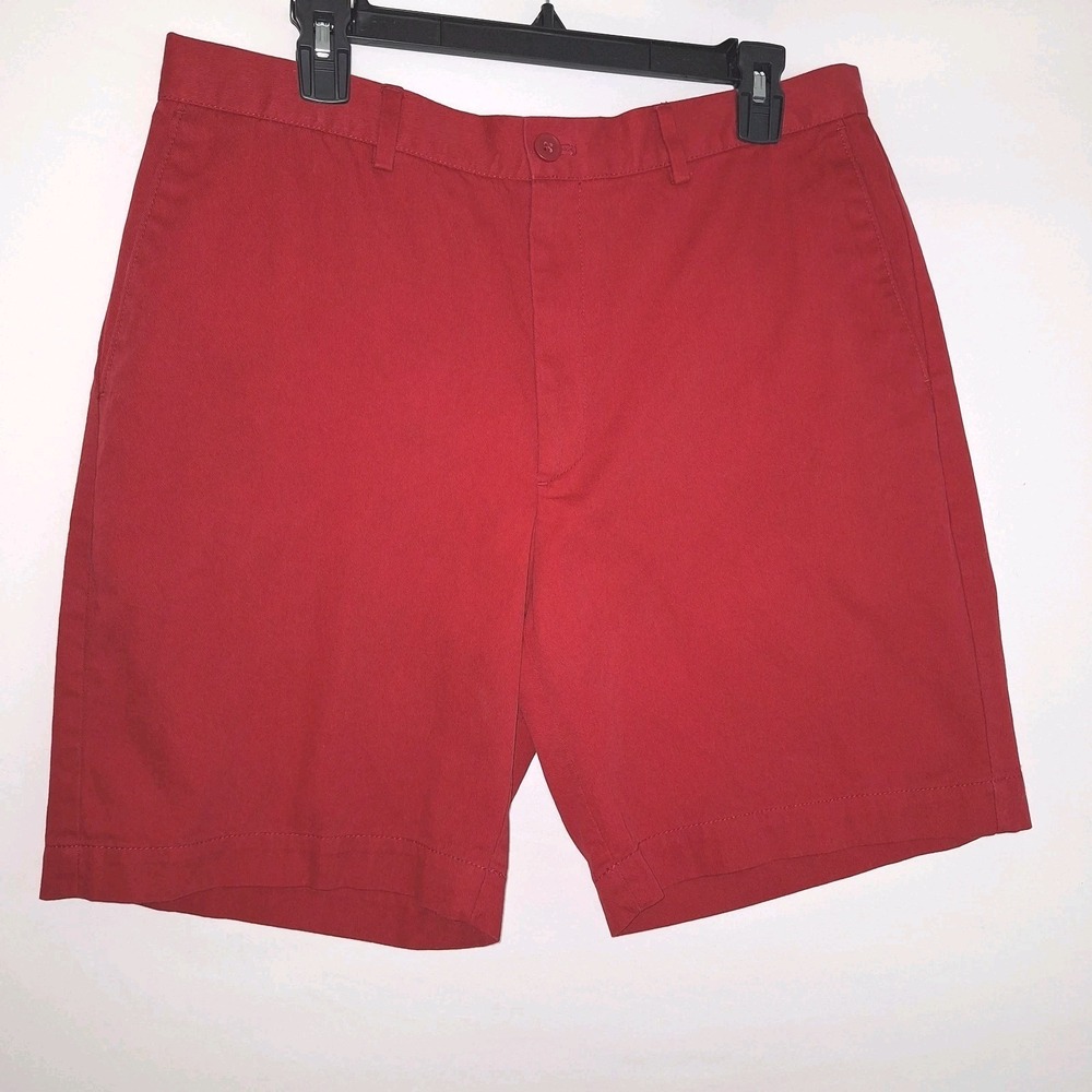 Preppy Savane Soft Wash Flex Twill Men's Flat Front Red Chino‎ Shorts Size 34